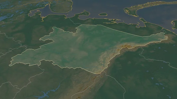 放大科米 俄罗斯共和国 斜的角度 带有地表水的地形图 3D渲染 — 图库照片