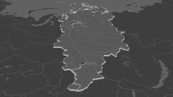Powiększ Krasnojarsk Terytorium Rosji Wytłaczane Perspektywa Ukośna Dwupoziomowa Mapa Wysokości — Zdjęcie stockowe