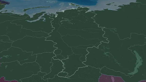 Zoom Krasnoyarsk Territory Russia Outlined Oblique Perspective Colored Bumped Map — Stock Photo, Image