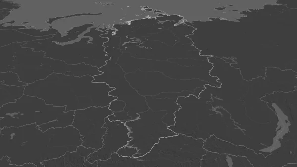 Zoom Krasnoyarsk Territory Russia Outlined Oblique Perspective Bilevel Elevation Map — Stock Photo, Image