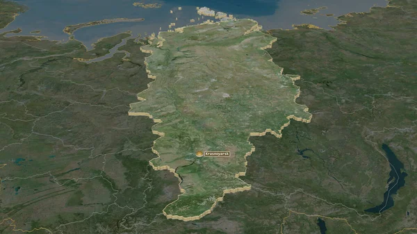 Zoom Krasnoyarsk Teritoriul Rusiei Extrudat Perspectivă Oblică Imagini Prin Satelit — Fotografie, imagine de stoc