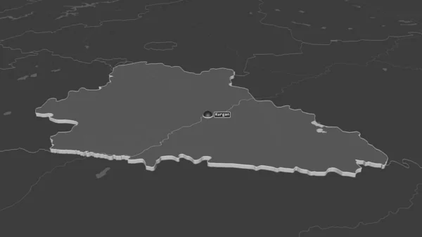 Zoom Kurgan Regione Della Russia Estruso Prospettiva Obliqua Mappa Elevazione — Foto Stock