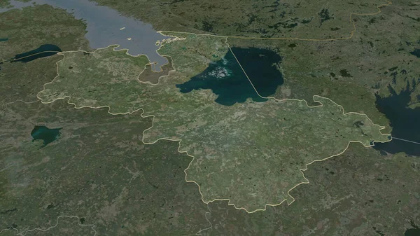 Zoom Auf Leningrad Region Russland Umrissen Schräge Perspektive Satellitenbilder Rendering — Stockfoto