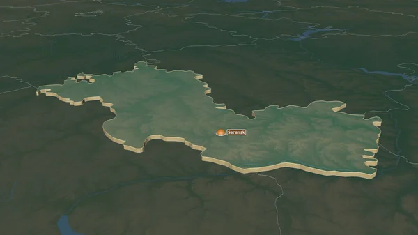 Zoom Mordovia Republic Russia Extruded Oblique Perspective Topographic Relief Map — Stock Photo, Image