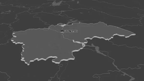 Powiększ Niżegorod Region Rosji Wytłaczane Perspektywa Ukośna Dwupoziomowa Mapa Wysokości — Zdjęcie stockowe