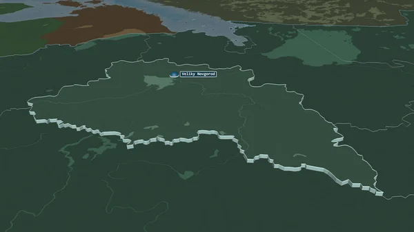 Zoom Novgorod Região Rússia Extrudido Perspectiva Óbvia Mapa Colorido Esburacado — Fotografia de Stock