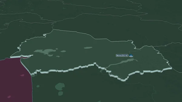 Zoom Novosibirsk Região Rússia Extrudido Perspectiva Óbvia Mapa Colorido Esburacado — Fotografia de Stock