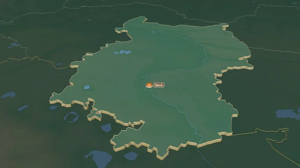 Zoom Omsk Regione Della Russia Estruso Prospettiva Obliqua Mappa Topografica — Foto Stock
