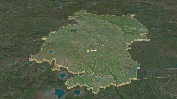 放大在鄂木斯克 俄罗斯地区 斜的角度 卫星图像 3D渲染 — 图库照片