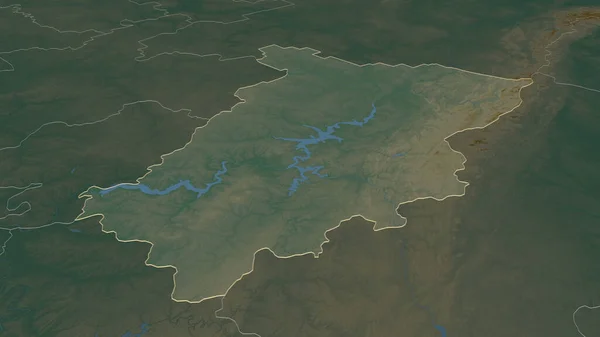 Zbliżenie Perm Terytorium Rosji Zarysowane Perspektywa Ukośna Mapa Pomocy Topograficznej — Zdjęcie stockowe