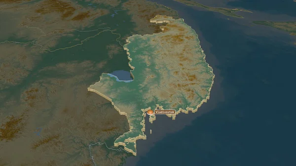 Zoom Auf Primor Territorium Russlands Extrudiert Schräge Perspektive Topographische Reliefkarte — Stockfoto