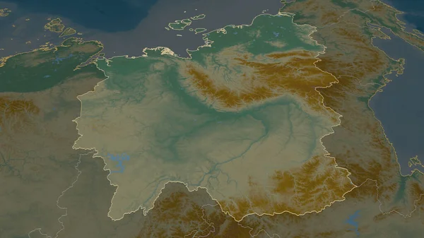 放大Sakha 俄罗斯共和国 斜的角度 带有地表水的地形图 3D渲染 — 图库照片