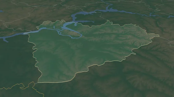 将重点放在萨马拉 俄罗斯地区 斜的角度 带有地表水的地形图 3D渲染 — 图库照片