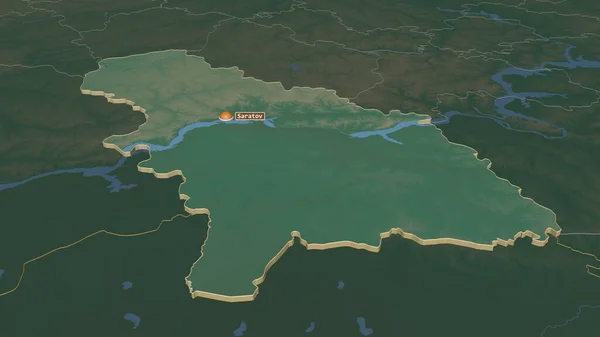 Saratov ロシアの地域 にズームアウト 嘘の見方だ 地表水と地形救援マップ 3Dレンダリング — ストック写真