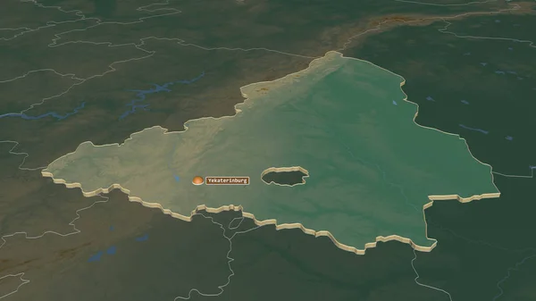 放大对斯维尔德洛夫斯克 俄罗斯地区 的挤压 斜的角度 带有地表水的地形图 3D渲染 — 图库照片