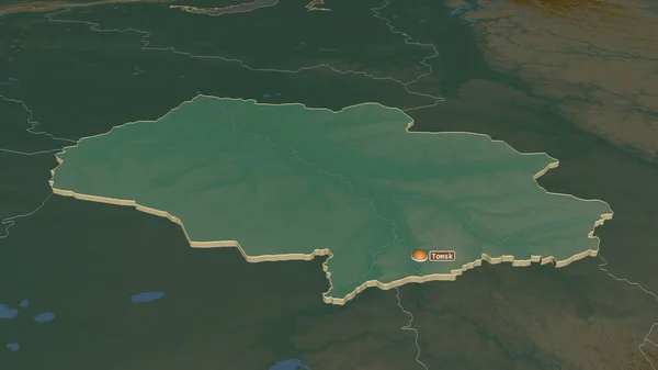Přiblížit Tomsk Oblast Ruska Vytlačil Úhlová Perspektiva Topografická Reliéfní Mapa — Stock fotografie