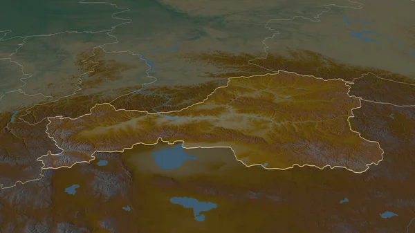 Ampliar Tuva República Rusia Esbozado Perspectiva Oblicua Mapa Topográfico Relieve — Foto de Stock