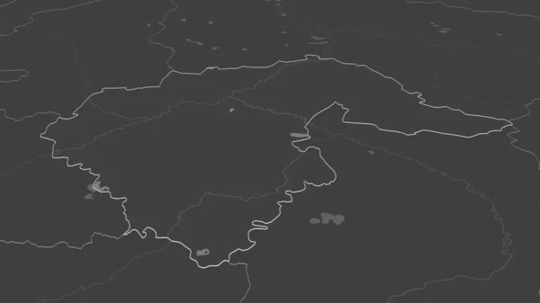 放大Tyumen 俄罗斯地区 斜的角度 带地表水的双层高程图 3D渲染 — 图库照片