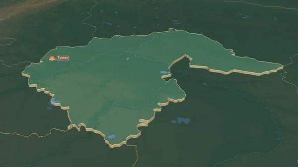 Inzoomen Tyumen Regio Van Rusland Geëxtrudeerd Obliek Perspectief Topografische Reliëfkaart — Stockfoto