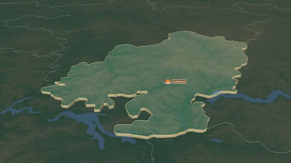 Udmurt ロシア共和国 でズームアウト 嘘の見方だ 地表水と地形救援マップ 3Dレンダリング — ストック写真