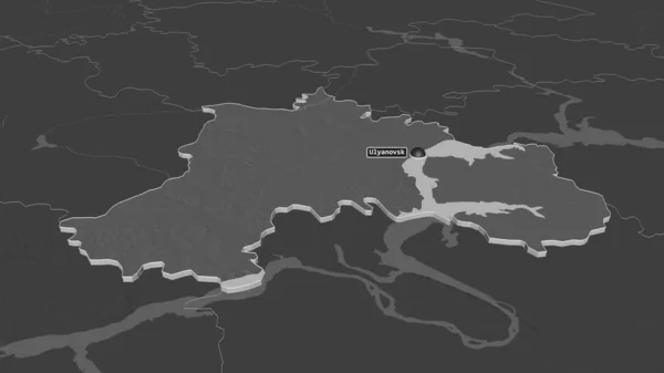 Zoom Yanovsk Región Rusia Extruido Perspectiva Oblicua Mapa Elevación Bilevel —  Fotos de Stock