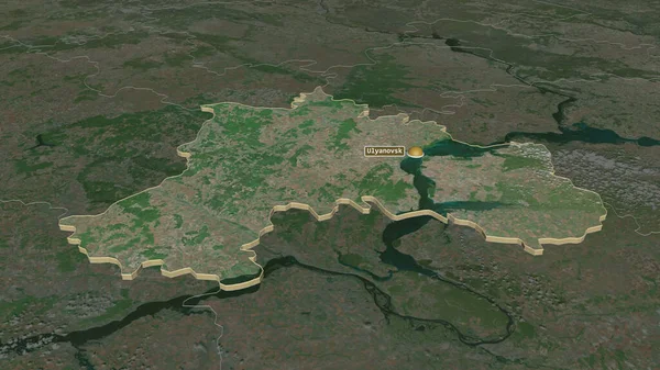 Zoom Yanovsk Región Rusia Extruido Perspectiva Oblicua Imágenes Satélite Renderizado — Foto de Stock