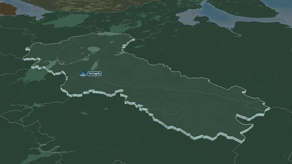 Zoom Sur Vologda Région Russie Extrudé Perspective Oblique Carte Colorée — Photo