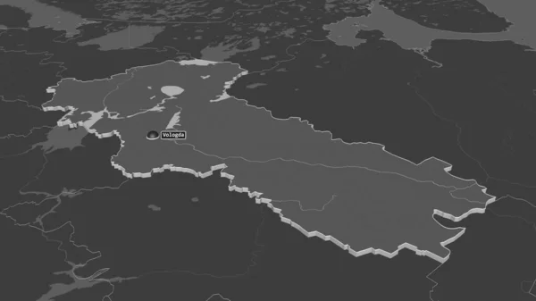 Zoom Vologda Region Russia Extruded Oblique Perspective Bilevel Elevation Map — Stock Photo, Image