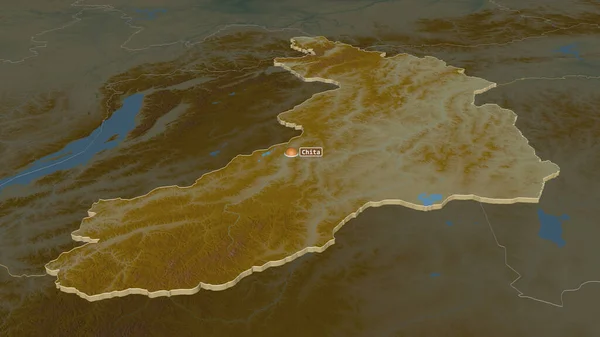 Ampliar Zabaykal Territorio Rusia Extruido Perspectiva Oblicua Mapa Topográfico Relieve — Foto de Stock