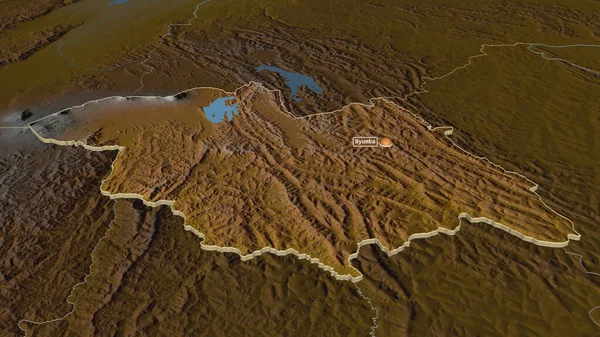 Inzoomen Amajyaruguru Provincie Rwanda Geëxtrudeerd Obliek Perspectief Topografische Reliëfkaart Met — Stockfoto