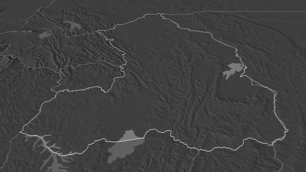 Zoom Iburasirazuba Province Rwanda Outlined Oblique Perspective Bilevel Elevation Map — Stock Photo, Image