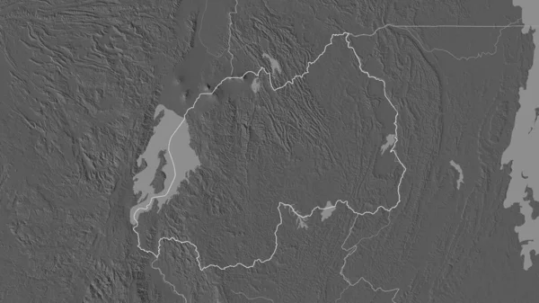 Forma Delineada Zona Ruanda Mapa Elevación Bilevel Con Aguas Superficiales — Foto de Stock