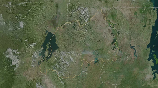 Zarysowany Kształt Obszaru Rwandy Zdjęcia Satelitarne Renderowanie — Zdjęcie stockowe
