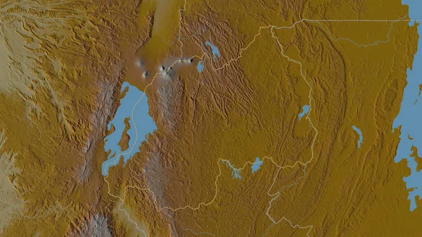 Вирізняється Формою Району Руанда Карта Рельєфу Поверхневими Водами Візуалізація — стокове фото