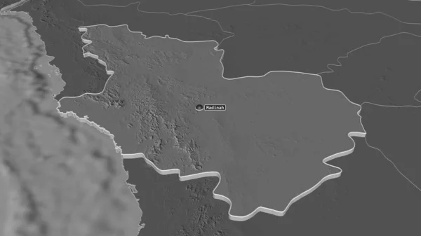 Zoom Madinah Regione Dell Arabia Saudita Estruso Prospettiva Obliqua Mappa — Foto Stock