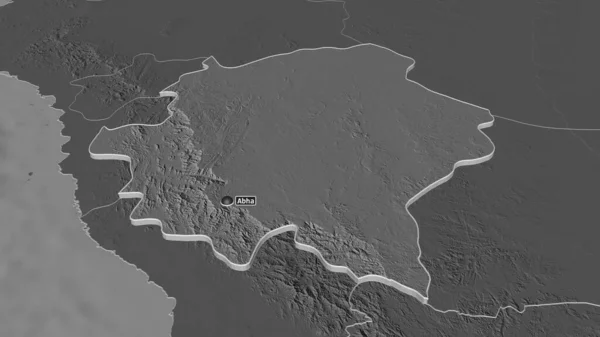 Zoom Asir Regione Dell Arabia Saudita Estruso Prospettiva Obliqua Mappa — Foto Stock