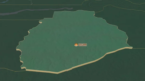 Zoom Sur Sedhiou Région Sénégal Extrudé Perspective Oblique Carte Topographique — Photo