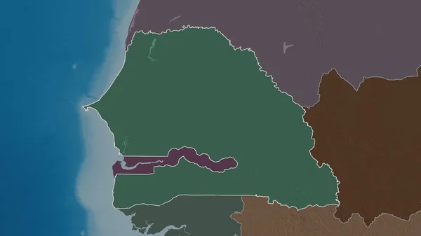 Forma Delineada Del Área Senegal Mapa Coloreado Tocado División Administrativa — Foto de Stock