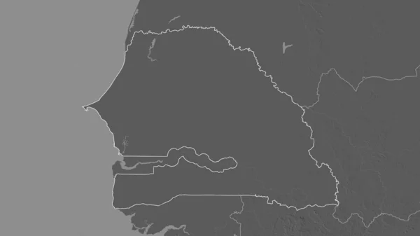 Forma Delineada Del Área Senegal Mapa Elevación Bilevel Con Aguas — Foto de Stock