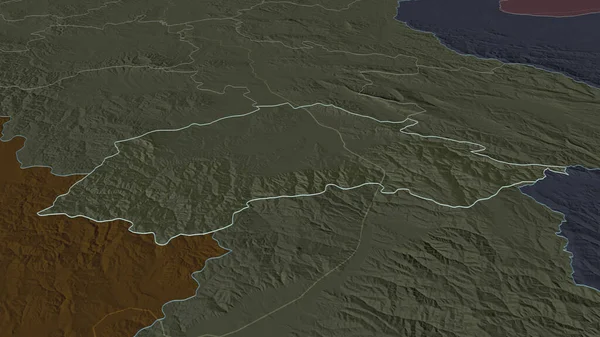 Zoom Jablanicki Distrito Sérvia Delineado Perspectiva Oblíqua Mapa Colorido Desmoronado — Fotografia de Stock