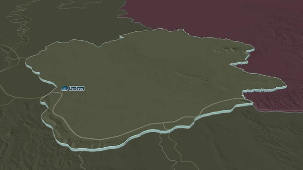 Zoom Juzno Banatski Distretto Serbia Estruso Prospettiva Obliqua Mappa Colorata — Foto Stock
