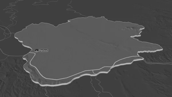 Zoom Juzno Banatski Distretto Serbia Estruso Prospettiva Obliqua Mappa Elevazione — Foto Stock