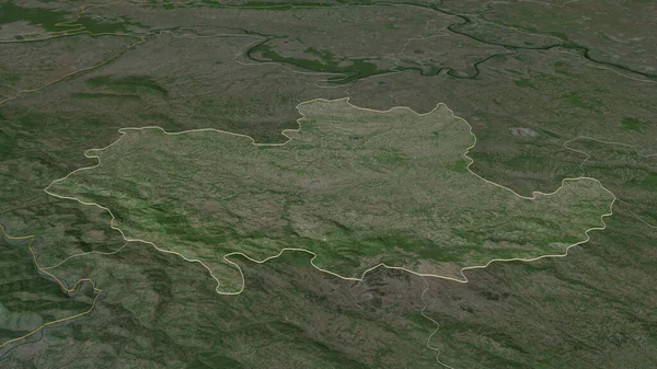 Zoom Kolubarski District Van Servië Geschetst Obliek Perspectief Satellietbeelden Weergave — Stockfoto