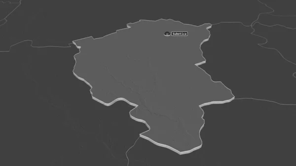 Zoom Severno Backi Distretto Della Serbia Estruso Prospettiva Obliqua Mappa — Foto Stock