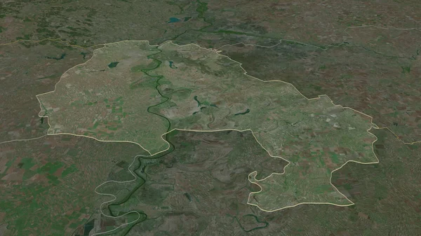 突出Severno Banatski 塞尔维亚区 斜的角度 卫星图像 3D渲染 — 图库照片