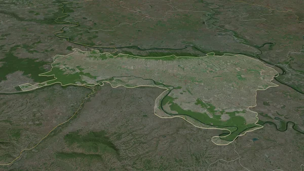 概述了在Sremski 塞尔维亚区 的情况 斜的角度 卫星图像 3D渲染 — 图库照片
