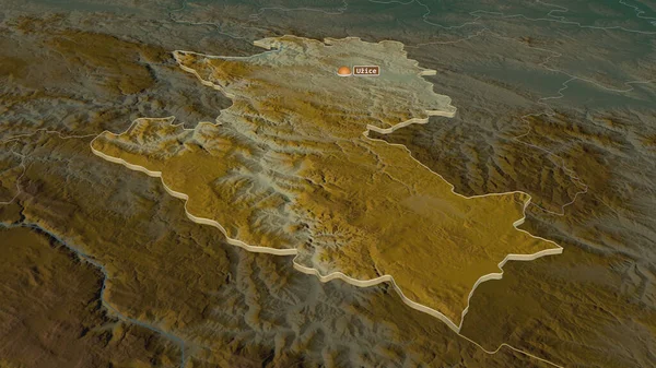 Zoom Auf Zlatiborski Bezirk Serbien Schräge Perspektive Topographische Reliefkarte Mit — Stockfoto