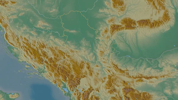 Forma Delineada Área Sérvia Mapa Topográfico Relevo Com Águas Superficiais — Fotografia de Stock