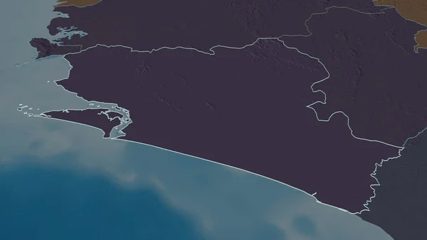 Ampliar Sur Provincia Sierra Leona Esbozado Perspectiva Oblicua Mapa Coloreado — Foto de Stock