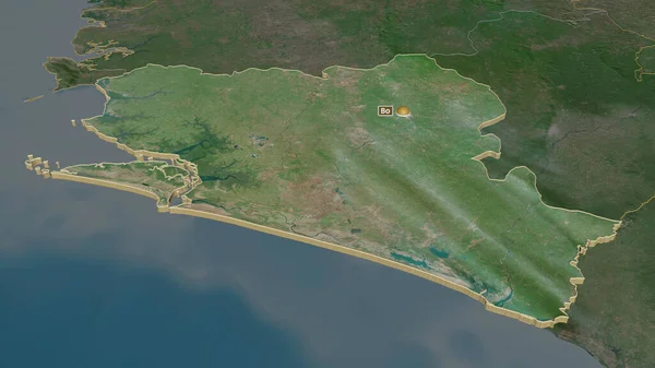 Zoom Southern Provincie Sierra Leone Geëxtrudeerd Obliek Perspectief Satellietbeelden Weergave — Stockfoto